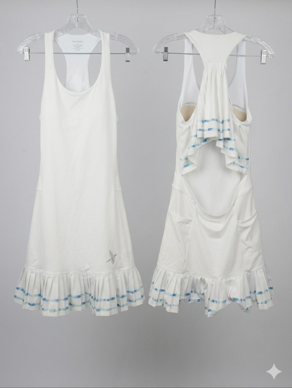 Deuce Doubles White Tennis Dress Size S - Blue Striped Ruffle Open Back